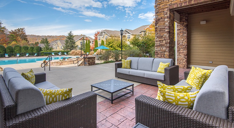 seating area near the pool